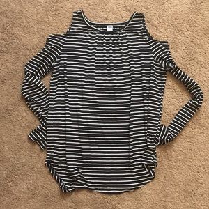 black & white, shoulder cut-out blouse